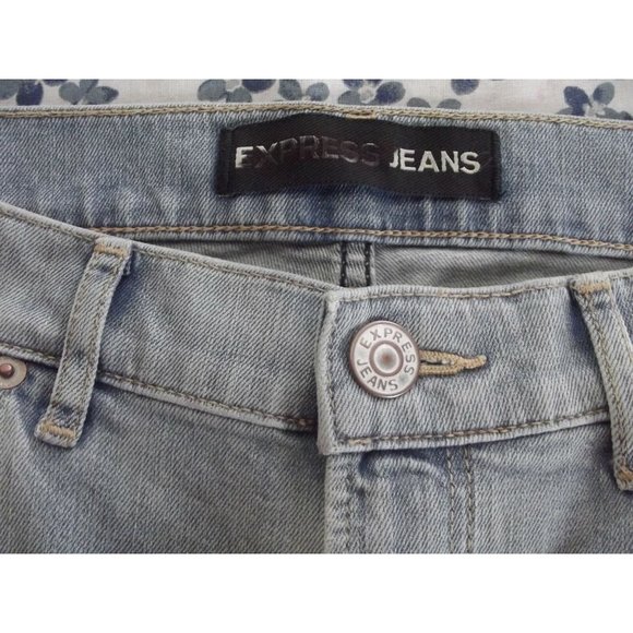 Express Size 2 Light Distressed Bell Crop High Rise Released Hems Jeans - Picture 4 of 10